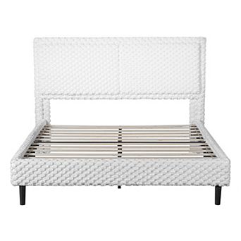 Lufeiya Queen Upholstered Platform Bed Frame with Plush Padded Backrest and Rounded Corners