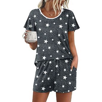 Ekouaer Womens Pajama Set Summer Short Sleeve Pjs Sleepwear Cute Two Piece Lounge Sets