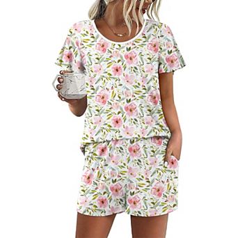 Ekouaer Womens Pajama Set Summer Short Sleeve Pjs Sleepwear Cute Two Piece Lounge Sets