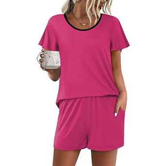 Ekouaer Womens Pajama Set Summer Short Sleeve Pjs Sleepwear Cute Two Piece Lounge Sets
