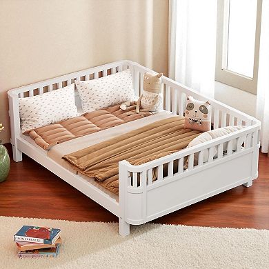 Lufeiya Full Size Wood Platform Bed for Kids with Headboard, Footboard, and Safety Rails