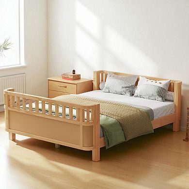 Lufeiya Full Size Wood Platform Bed for Kids with Headboard, Footboard, and Safety Rails