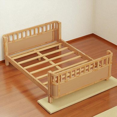 Lufeiya Full Size Wood Platform Bed for Kids with Headboard, Footboard, and Safety Rails