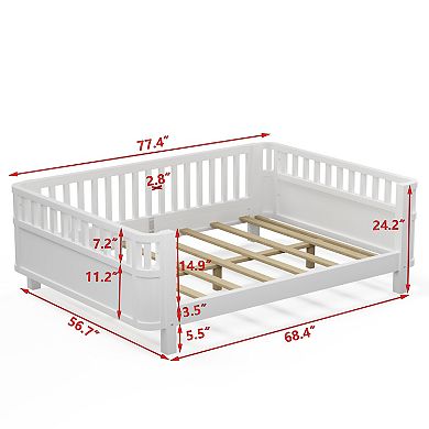 Lufeiya Full Size Wood Platform Bed for Kids with Headboard, Footboard, and Safety Rails