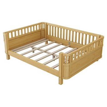Lufeiya Full Size Wood Platform Bed for Kids with Headboard, Footboard, and Safety Rails