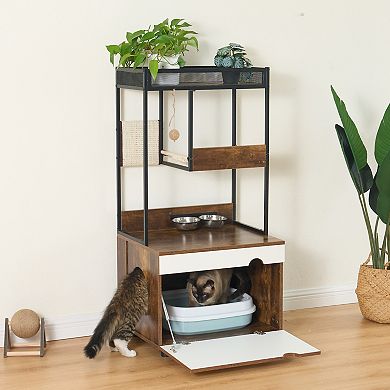 Heybly Cat Litter Box Enclosure with Cat Tree Tower with Scratching Posts and Storage