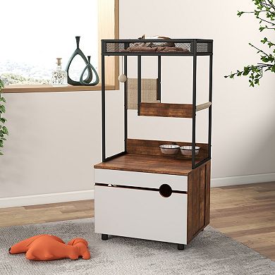 Heybly Cat Litter Box Enclosure with Cat Tree Tower with Scratching Posts and Storage