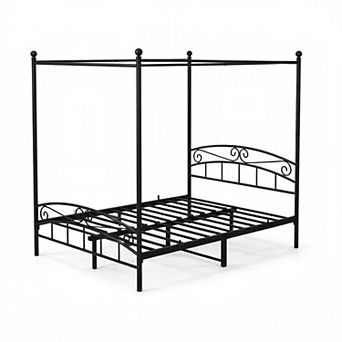 Heybly Queen Size Metal Canopy Bed Frame with Headboard & Footboard,Heavy Duty, No Box Spring Needed