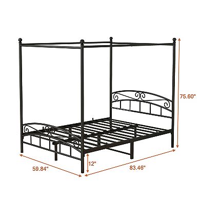 Heybly Queen Size Metal Canopy Bed Frame with Headboard & Footboard,Heavy Duty, No Box Spring Needed