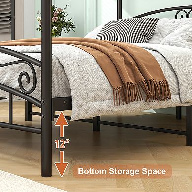 Heybly Queen Size Metal Canopy Bed Frame with Headboard & Footboard,Heavy Duty, No Box Spring Needed