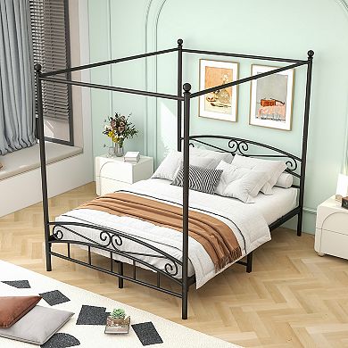 Heybly Queen Size Metal Canopy Bed Frame with Headboard & Footboard,Heavy Duty, No Box Spring Needed