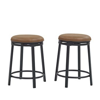Heybly Set of 2 Swivel Counter Height Bar Stools with Metal Frame,Upholstered Fabric Seat 360 Degree