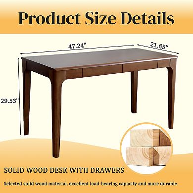 Heybly 47" Home Office Writing Desk with Smooth Edges and 2 Drawers
