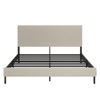 Lufeiya King Size Platform Bed Frame with Upholstered Headboard, Iron Structure, Noise-Free Support