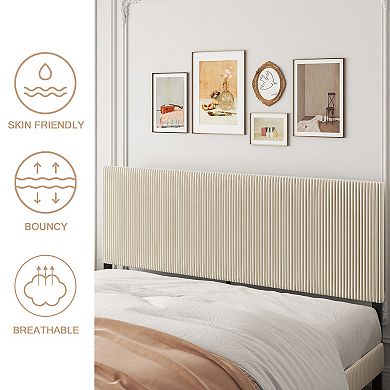 Lufeiya King Size Platform Bed Frame with Upholstered Headboard, Iron Structure, Noise-Free Support