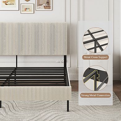 Lufeiya King Size Platform Bed Frame with Upholstered Headboard, Iron Structure, Noise-Free Support
