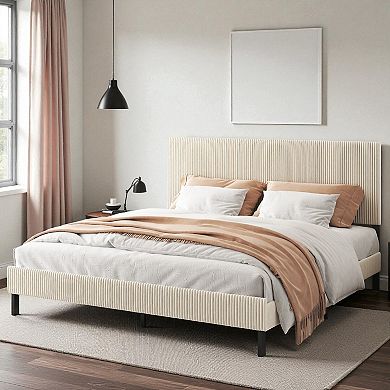Lufeiya King Size Platform Bed Frame with Upholstered Headboard, Iron Structure, Noise-Free Support