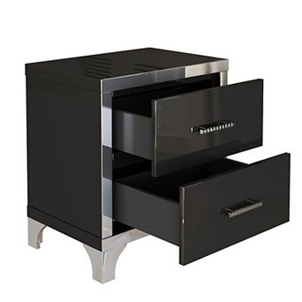 Lufeiya High Gloss Nightstand with 2 Drawers, Metal Handles and Legs