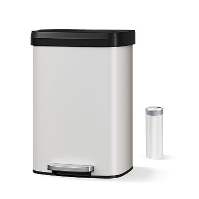 Stainless Steel Kitchen Trash Can, Step-On Pedal, Soft Close Lid, Rustproof Metal