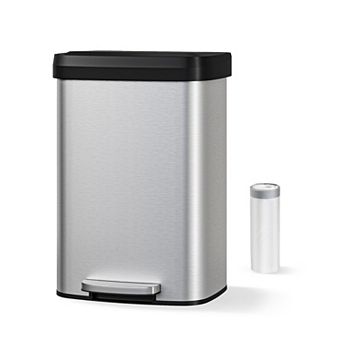 Stainless Steel Kitchen Trash Can, Step-On Pedal, Soft Close Lid, Rustproof Metal