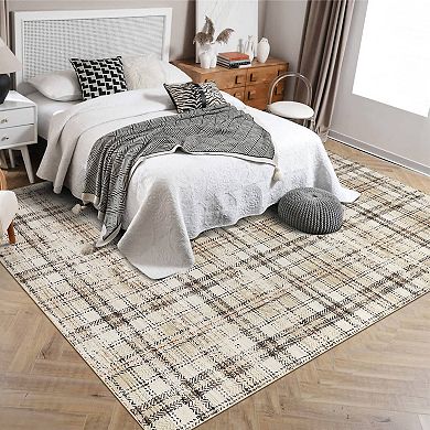 Red Rectangular Polyester Kitchen Bedroom Laundry Entryway Hallway Geometric Checkered Indoor