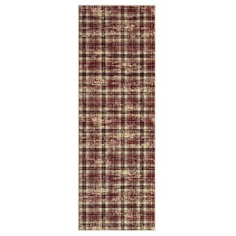 Red Rectangular Polyester Kitchen Bedroom Laundry Entryway Hallway Geometric Checkered Indoor