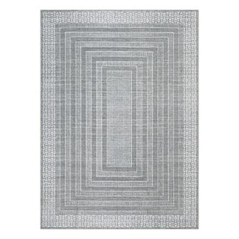 Washable Bordered Area Rug, Non Slip Stain Resistant, Low pile Carpet for Living Room, Bedroom
