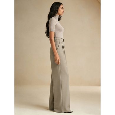 Women's Wide Leg Pants High Waisted Business Casual Work Trousers With Pockets