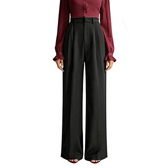 Women's Wide Leg Pants High Waisted Business Casual Work Trousers With Pockets