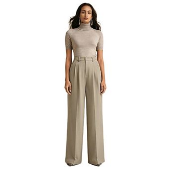 Women's Wide Leg Pants High Waisted Business Casual Work Trousers With Pockets