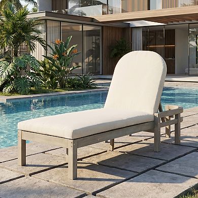 Eazegath Outdoor Wood 5-Position Adjustable Arched Backrest Chaise Lounge Chair with Cushion