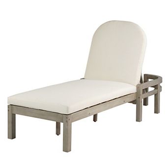 Eazegath Outdoor Wood 5-Position Adjustable Arched Backrest Chaise Lounge Chair with Cushion