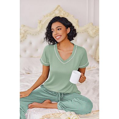 Ekouaer Women's Soft Lounge Pajama Set with Relaxed Fit Pants