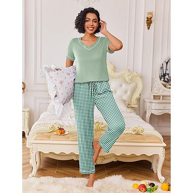 Ekouaer Women's Soft Lounge Pajama Set with Relaxed Fit Pants