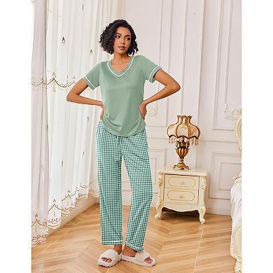 Ekouaer Women's Soft Lounge Pajama Set with Relaxed Fit Pants