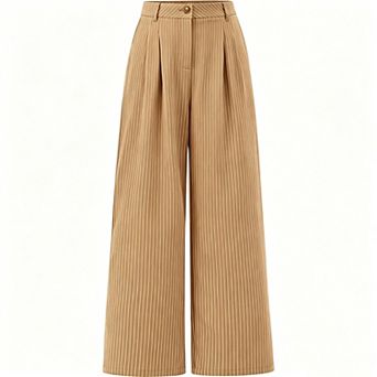 Women's High Waist Striped Wide Leg Pants, Casual Pleated Palazzo Trousers with Pockets