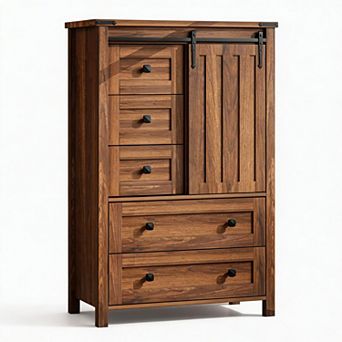 Farmhouse Storage Cabinet, with Sliding Barn Door, Adjustable Shelf, for Bedroom, Living Room