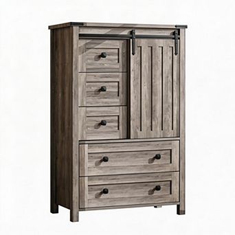 Farmhouse Storage Cabinet, with Sliding Barn Door, Adjustable Shelf, for Bedroom, Living Room