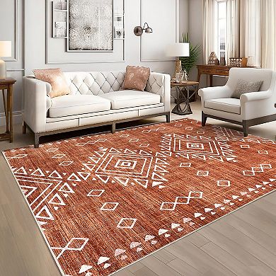Polyester Imitation Cashmere Rectangular Hallway Office Foldable Flower Printed Persian Washable Rug