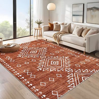 Polyester Imitation Cashmere Rectangular Hallway Office Foldable Flower Printed Persian Washable Rug