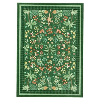 Jungle Animal Print Rug, Washable Non-Slip Tropical Peacock Monkey Carpet for Bedroom Living Room