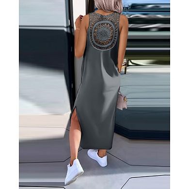 Women's Sleevelee Casual Scoop Neck Basic Split Maxi Tank Dress
