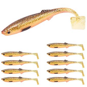 3.35",0.2oz,10 pc Easy Catch Pre-rigged Soft Lures Vibrating Swim Action Bass Fishing