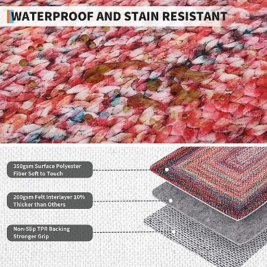 Washable Area Rug, Non-Slip Backing, Modern Braided Pattern Low Pile Carpet for Living Room Bedroom
