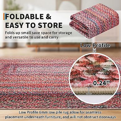 Washable Area Rug, Non-Slip Backing, Modern Braided Pattern Low Pile Carpet for Living Room Bedroom
