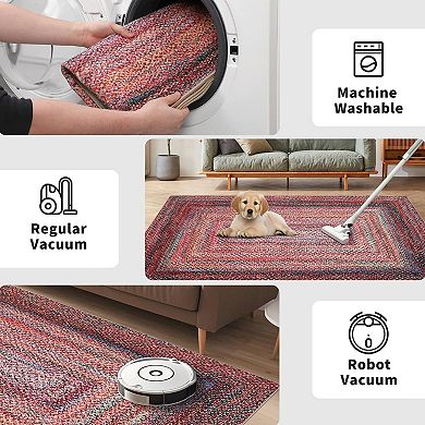 Washable Area Rug, Non-Slip Backing, Modern Braided Pattern Low Pile Carpet for Living Room Bedroom