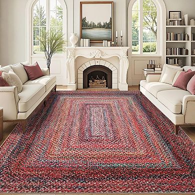 Washable Area Rug, Non-Slip Backing, Modern Braided Pattern Low Pile Carpet for Living Room Bedroom