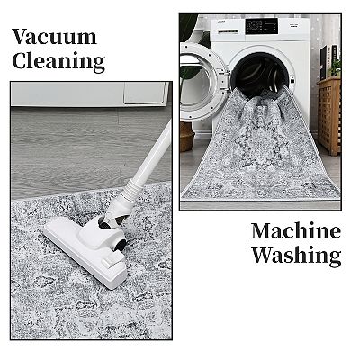 Machine Washable Area Rug Oriental - Thin, Vintage, mark Resistant, Non-Slip