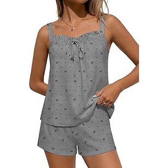 Ekouaer Women’s Summer Pajama Set Tank Top and Shorts with Bow Detail