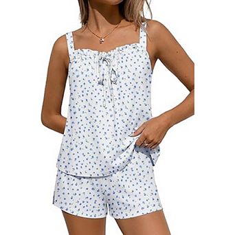 Ekouaer Cute Bow Pajamas Set for Women Two Piece Tank Top and Shorts Lounge Summer Matching Pjs